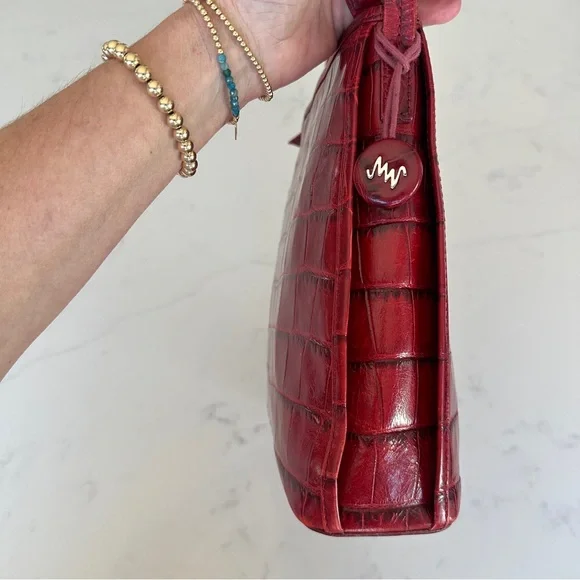 Monsac Red Croc Embossed Leather Shoulder Bag w/ Dust Bag - gently used❤️ - Picture 9 of 12